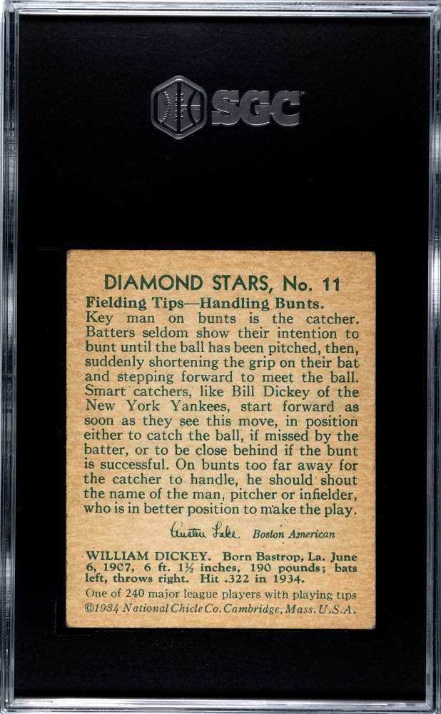 1934 Diamond Stars Bill Dickey #11 1935 SGC 4