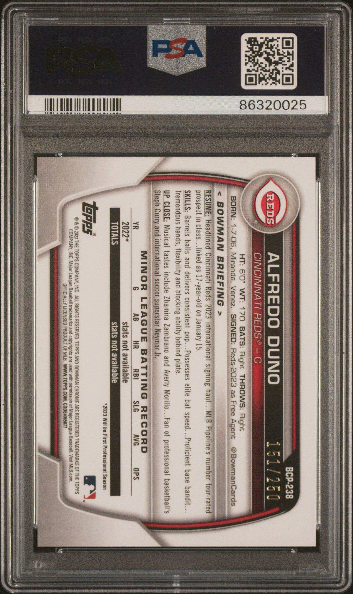 2023 Bowman Chrome Prospects Alfredo Duno #BCP238 PSA 10