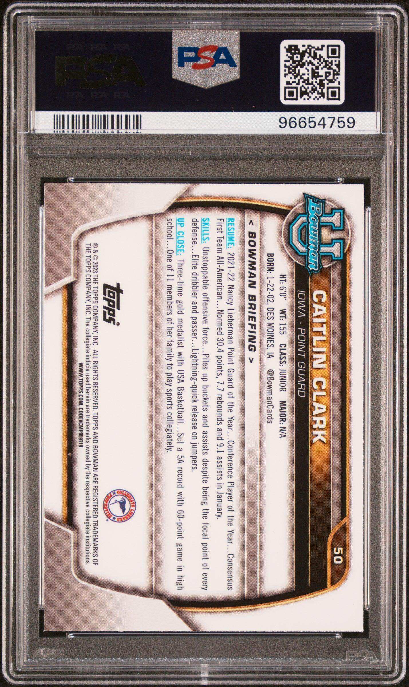 2022 Bowman Chrome University Caitlin Clark #50 PSA 9