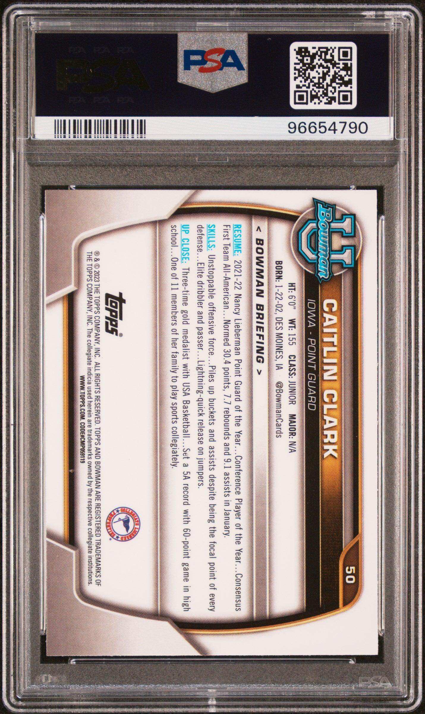 2022 Bowman Chrome University Caitlin Clark #50 PSA 10