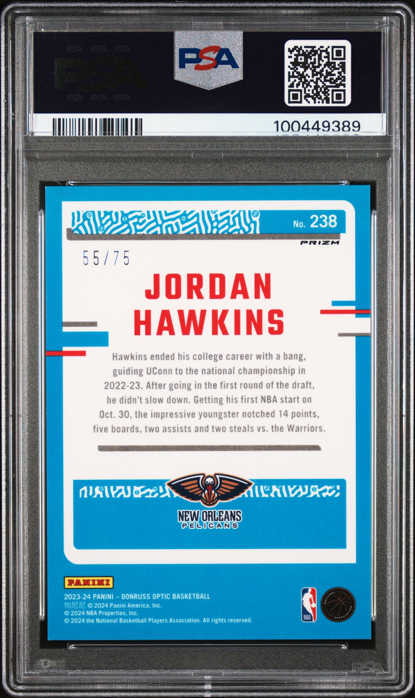 2023 Panini Donruss Optic Jordan Hawkins #238 Red Glitter PSA 9