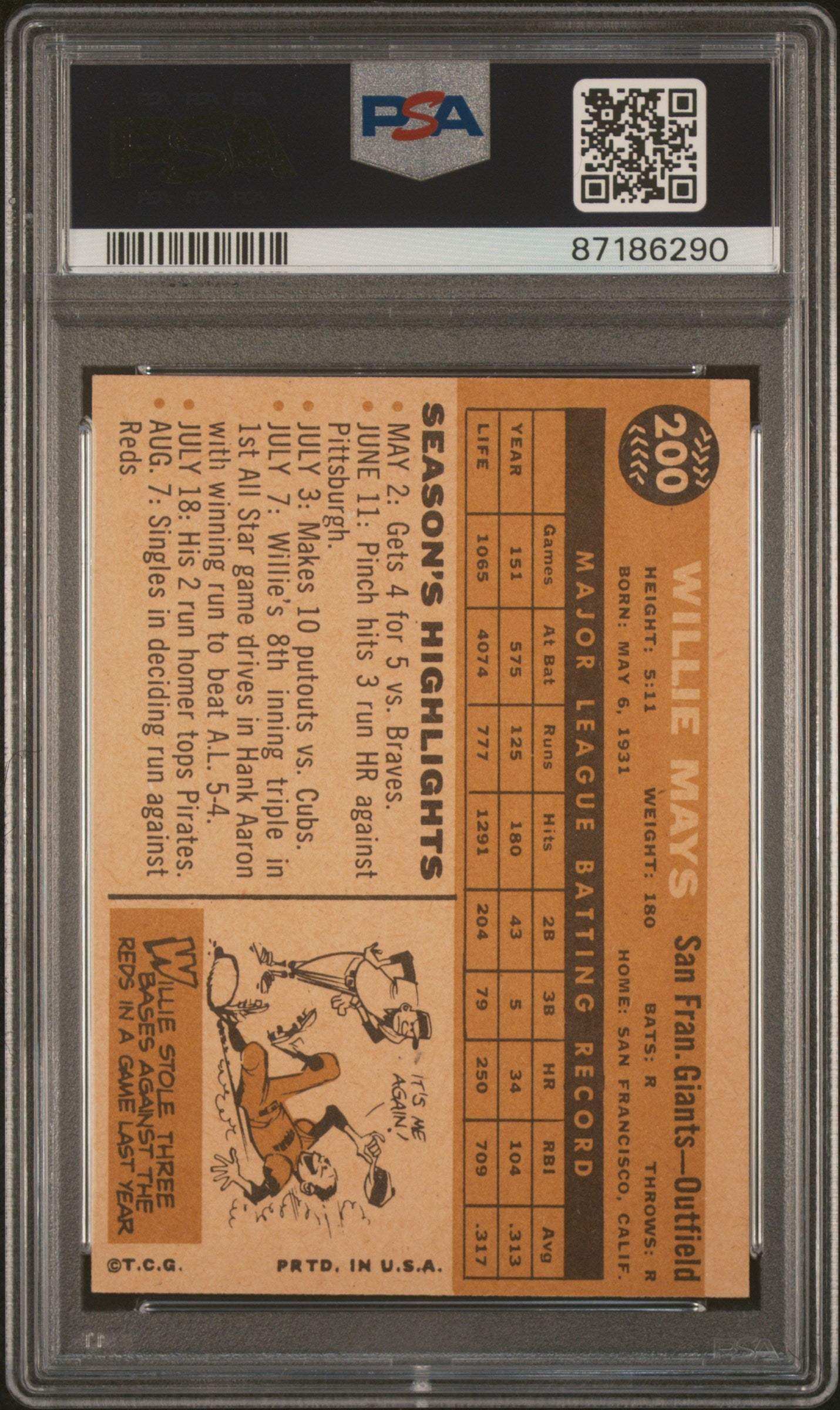 1960 Topps Willie Mays #200 PSA 6