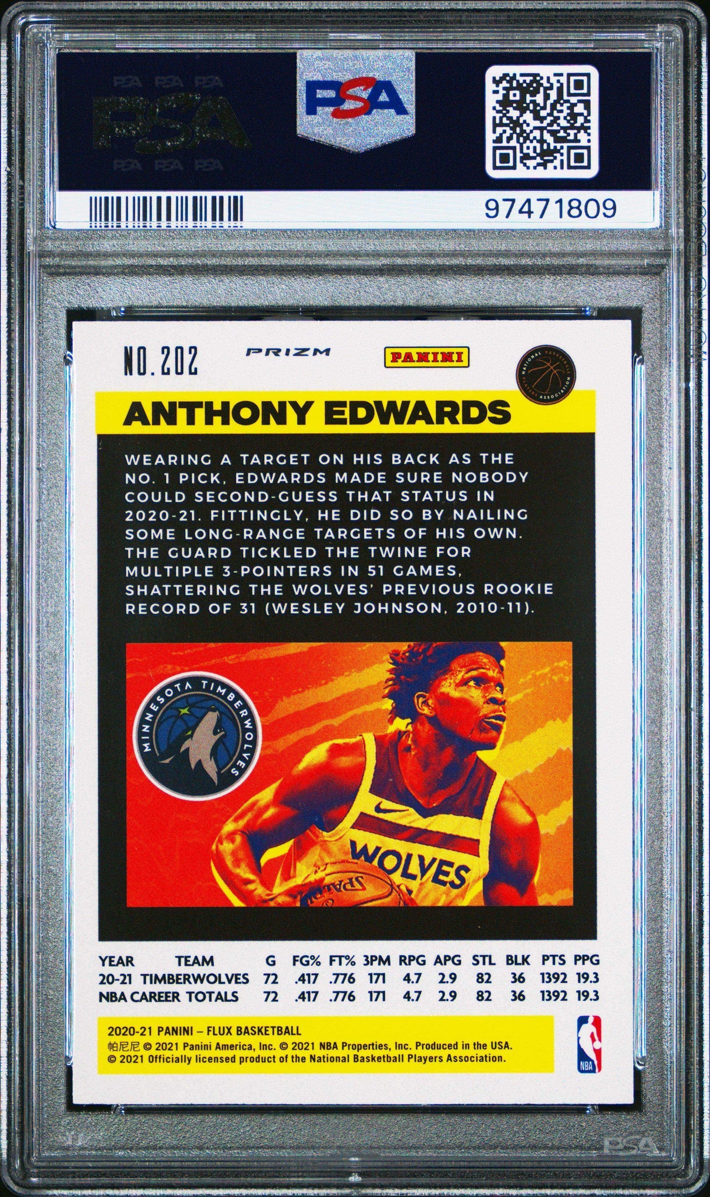 2020 Panini Flux Anthony Edwards #202 Pulsar PSA 10