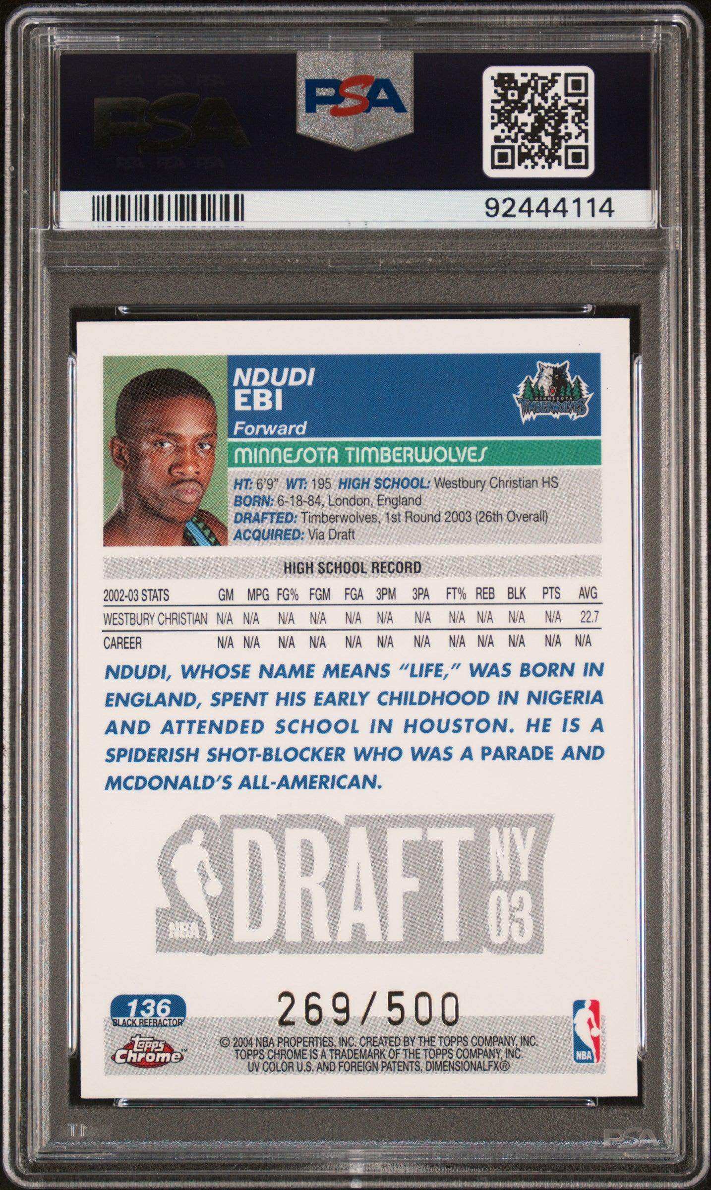 2003 Topps Chrome Ndudi Ebi #136 Black Refractor PSA 8