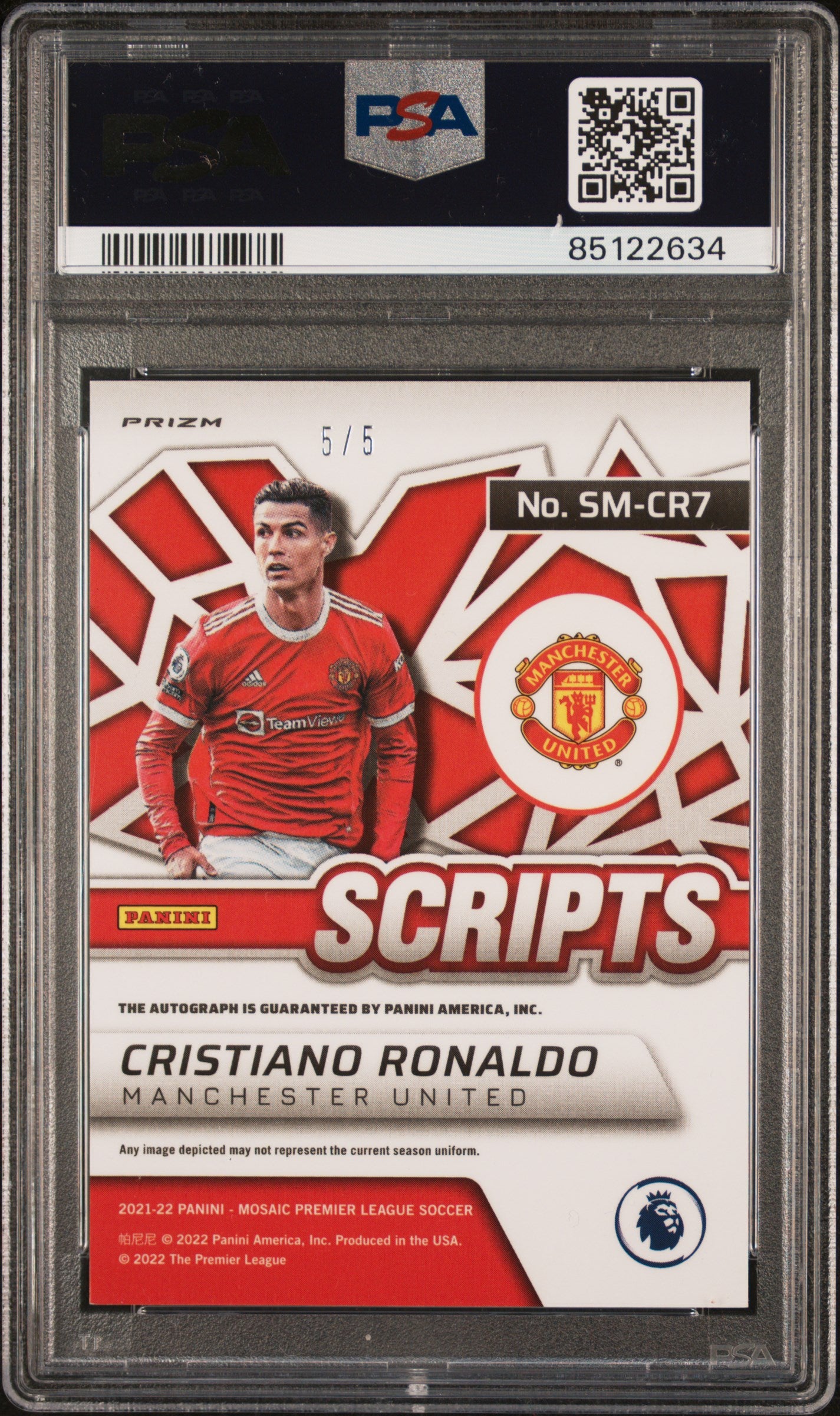 2021-2022 Panini Mosaic Premier League Scripts Mosaic Cristiano Ronaldo #CR7 Scrpt MSC Org. Flrscnt. PSA 9 Auto 10