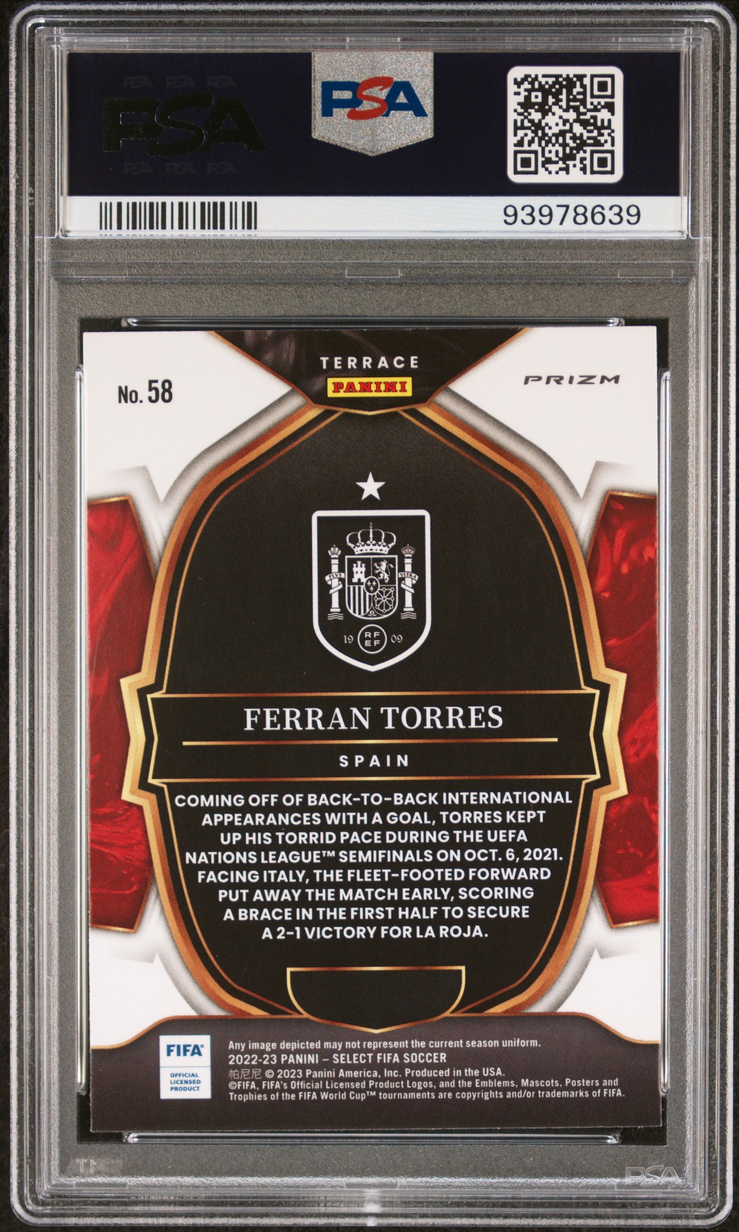 2022 Panini Select FIFA Ferran Torres #58 Purple Mojo PSA 10