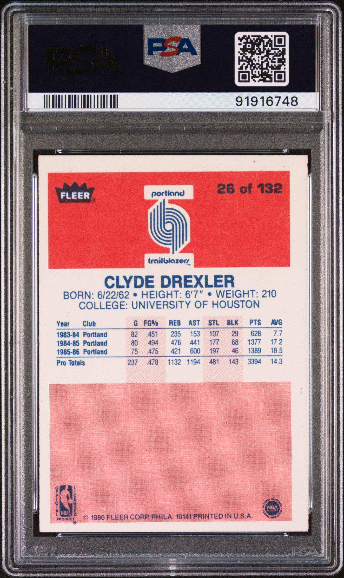 1986 Fleer Clyde Drexler #26 PSA 6