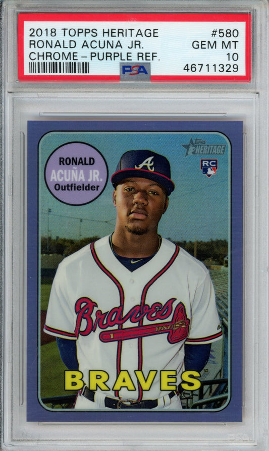 2018 Topps Heritage Ronald Acuna JR. #580 Chrome Purple Refractor PSA 10