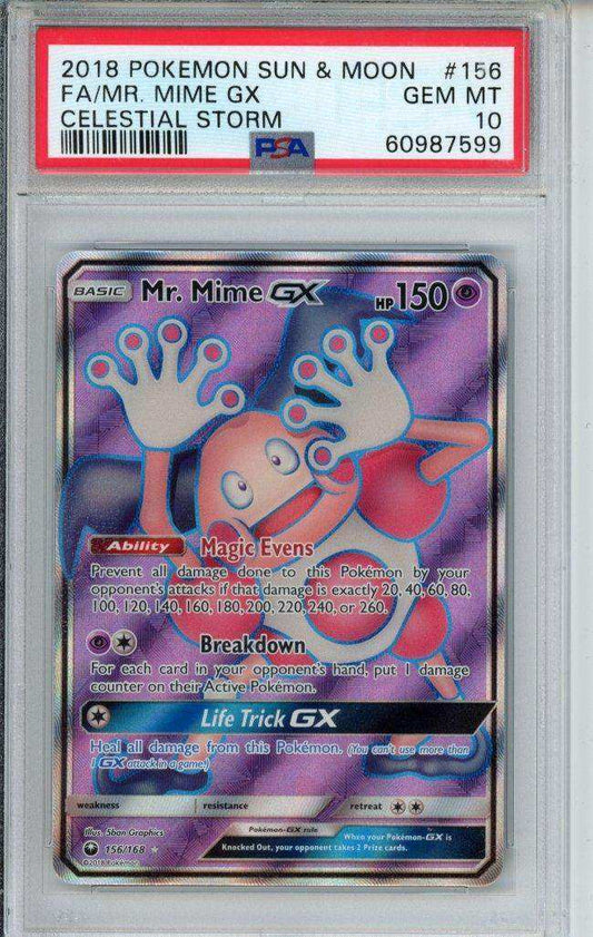 2018 PokéMon TCG MR. Mime GX Fa #156 Celestial Storm PSA 10