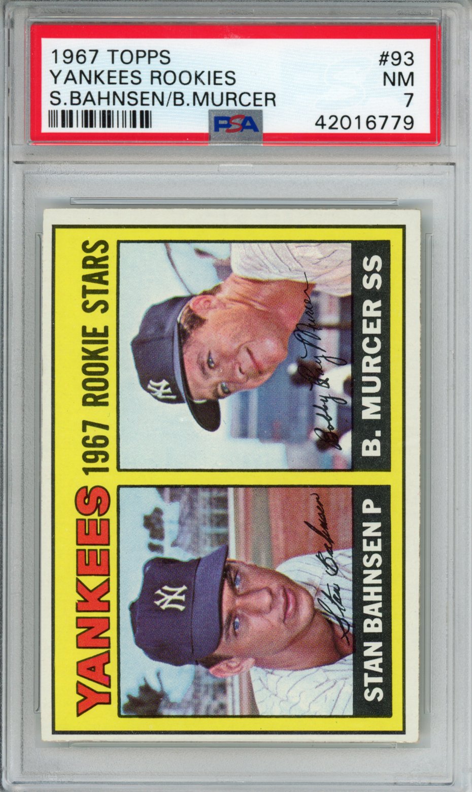 1967 Topps Yankees Rookies #93 S. Bahnsen B. Murcer PSA 7