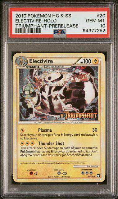 2010 POKEMON HEARTGOLD & SOULSILVER TRIUMPHANT ELECTIVIRE-HOLO TRIUMPHANT-PRERELEASE #20 PSA GEM MT 10