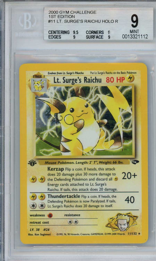 2000 Pokemon Gym Challenge 1st Edition Lt. Surge's Raichu HOLO R #11 BGS 9