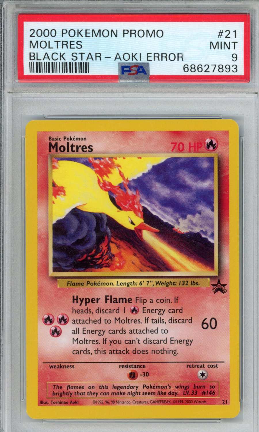 PokéMon TCG Moltres #21 Black Star-Aoki Error PSA 9