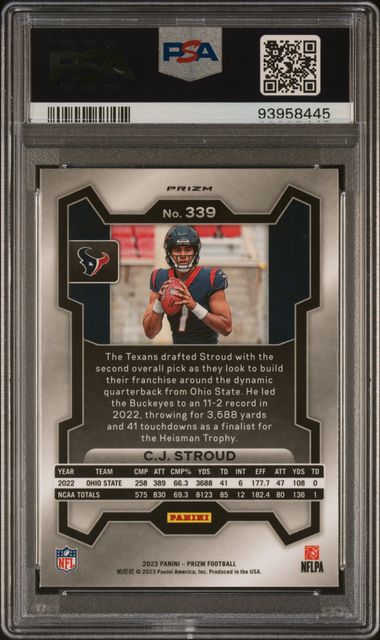 2023 PANINI PRIZM CJ STROUD RED SPARKLE #339 PSA GEM MT 10