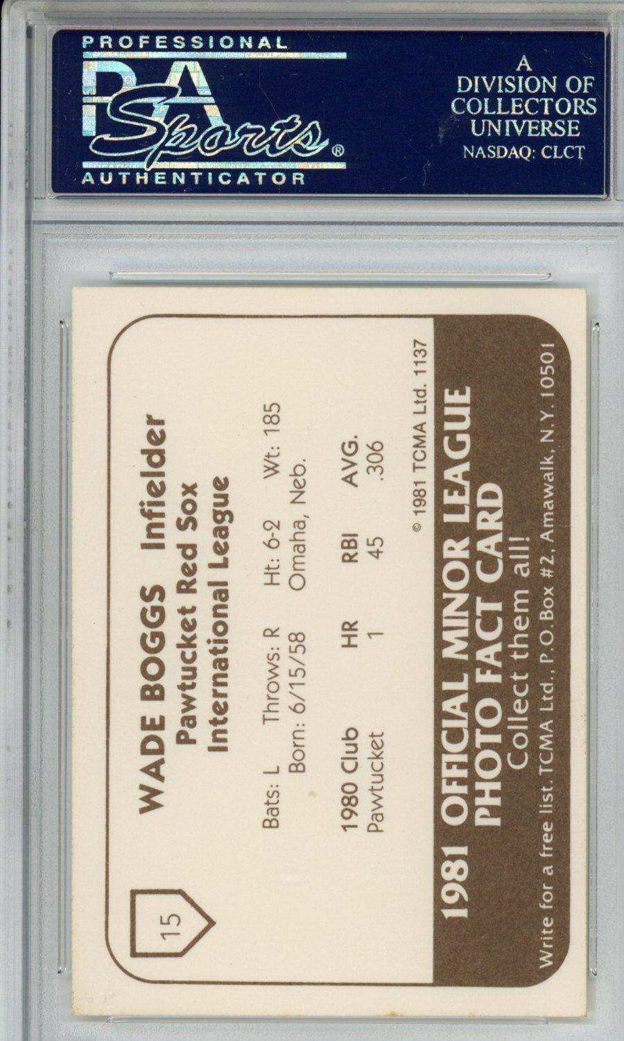 1981 Tcma Pawtucket Red Sox Wade Boggs #15 Pawtucket Red Sox PSA 9