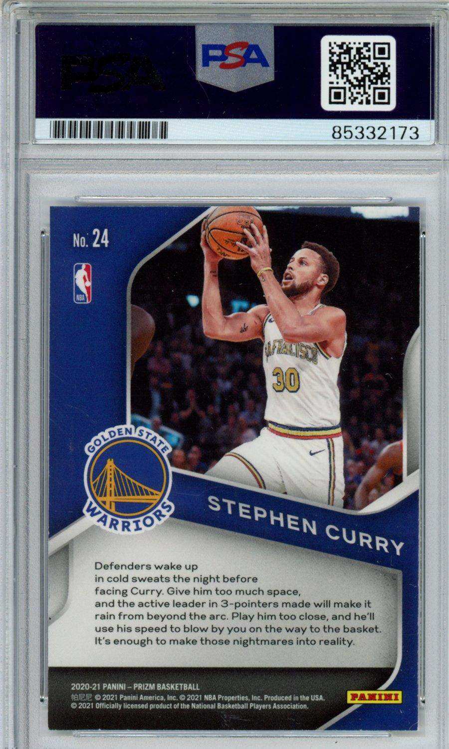 2023 Basketball 2020-21 PRIZM STEPHEN CURRY #24 DOMINANCE IN PERSON AUTO PSA CERT 85332173