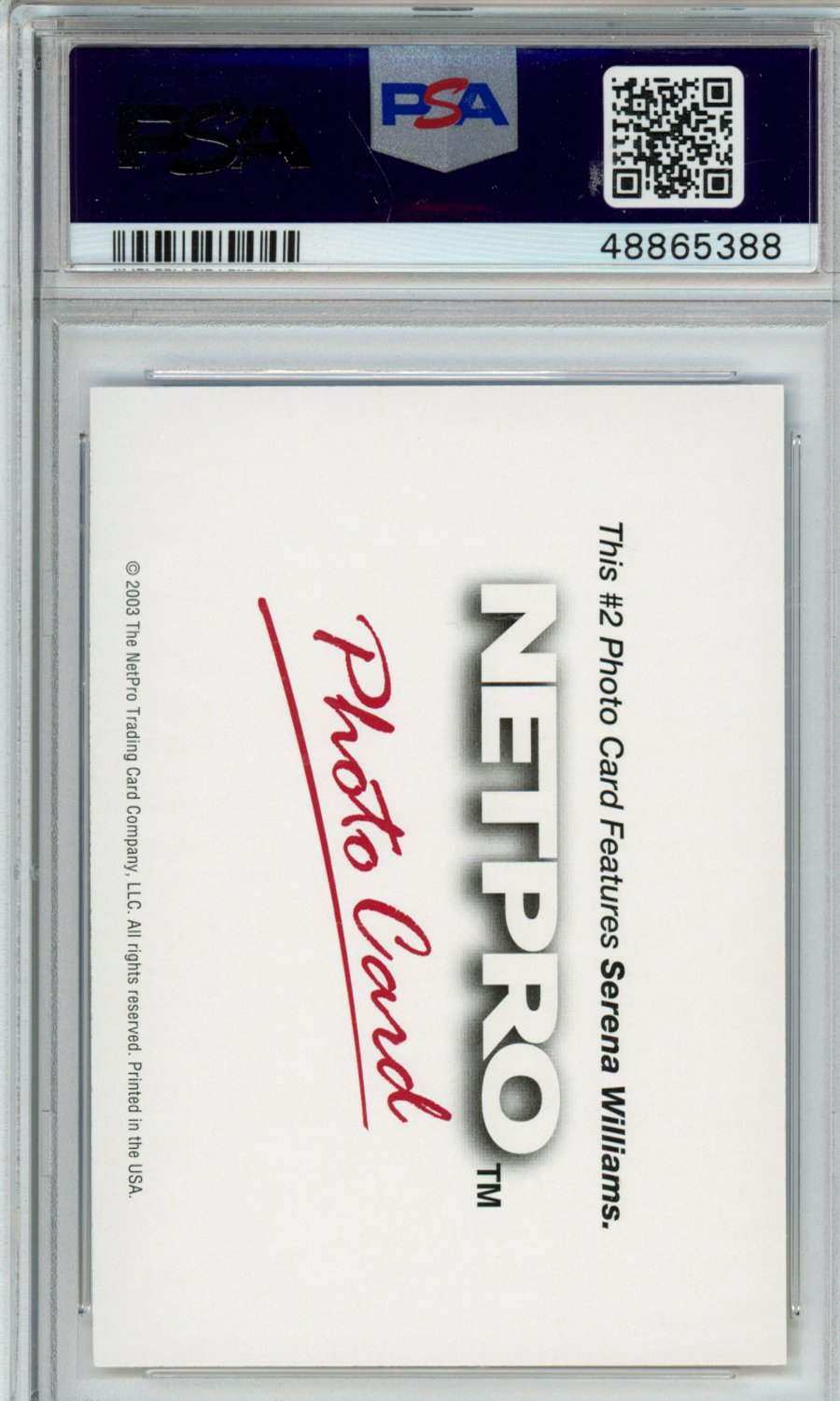 2003 Netpro Photo Card Serena Williams #2 PSA 10