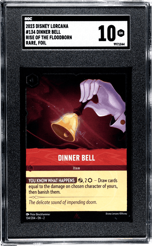 DINNER BELL #134 2023 DISNEY LORCANA RISE OF THE FLOODBORN RARE FOIL SGC 10 GEM