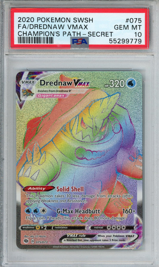 Pokemon Sword & Shield Champion's Path Drednaw Vmax Fa #075 Champion's Path-Secret PSA 10