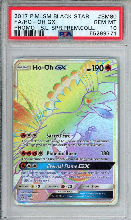 PokéMon TCG Ho-Oh GX Fa #SM80 Promo-S.L. SPR.Prem.Coll. PSA 10