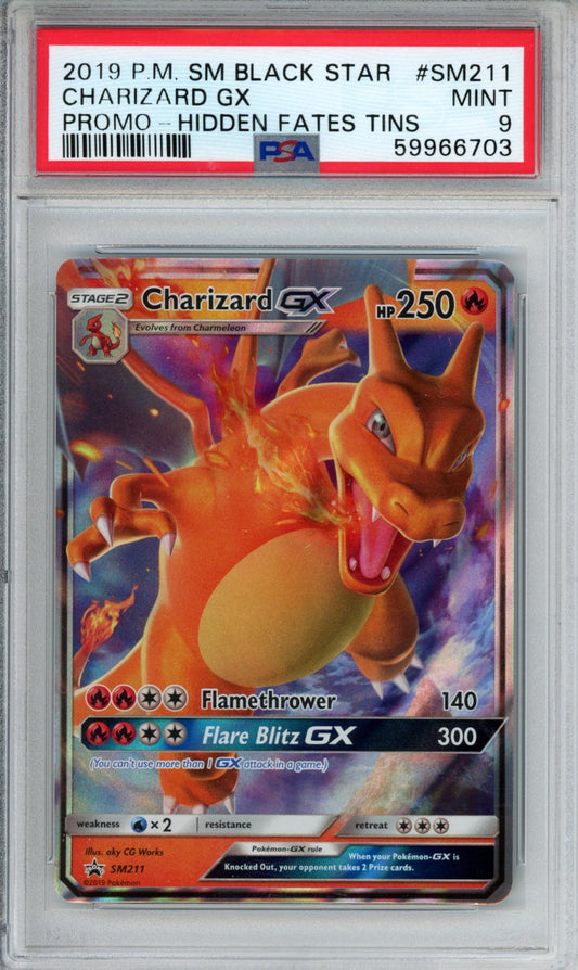 PokéMon TCG Charizard GX #SM211 Promo-Hidden Fates Tins PSA 9