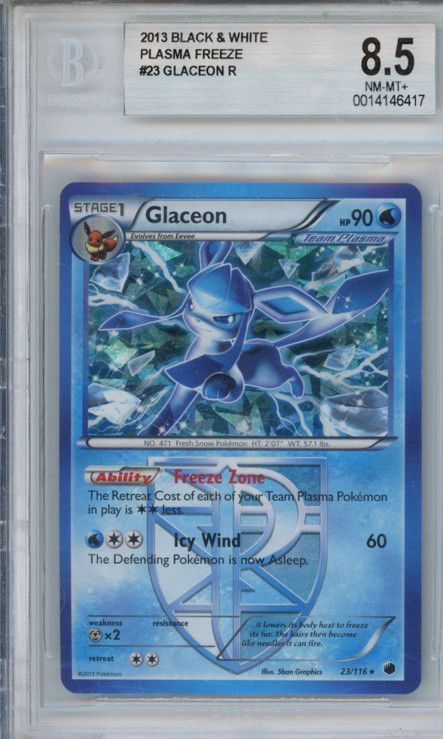 2013 Pokemon Black and White Plasma Freeze Glaceon R #23 BGS 8.5