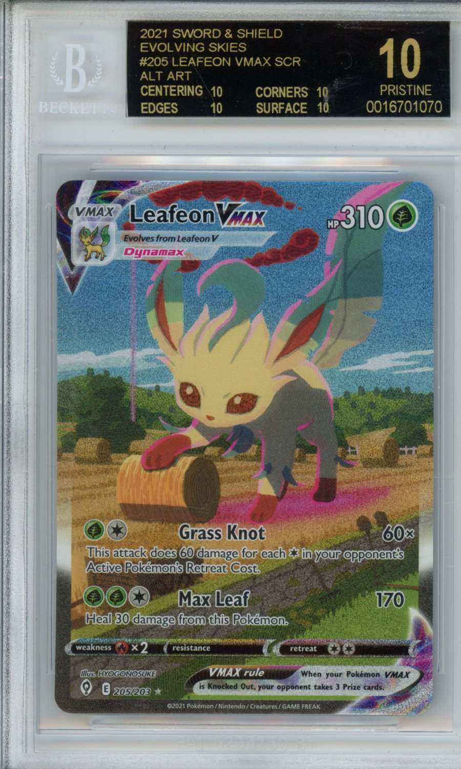 2021 Pokemon Sword and Shield Evolving Skies Leafeon VMAX SCR ALT ART #205 BGS 10