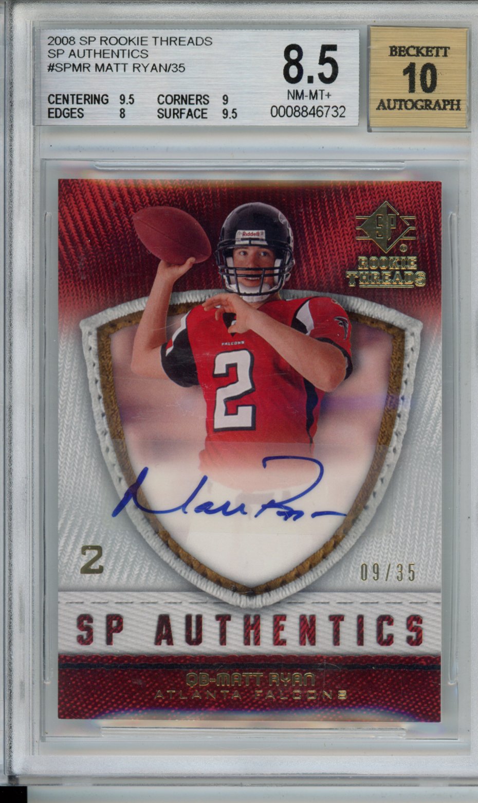 2008 SP Rookie Threads SP Authentics Matt Ryan #SPMR /35 BGS 8.5 Auto 10