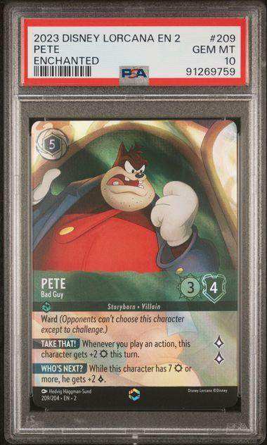 2023 DISNEY LORCANA EN 2-RISE OF THE FLOODBORN PETE ENCHANTED #209 PSA GEM MT 10