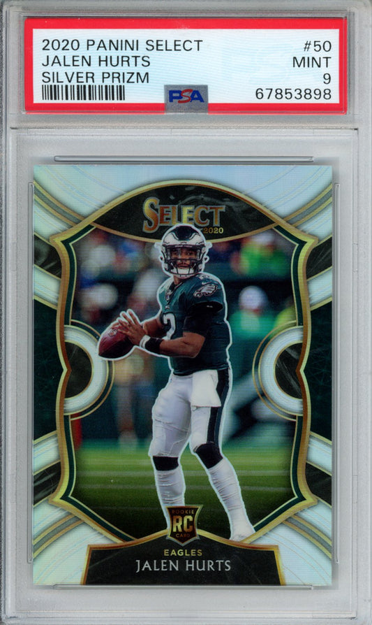 2020 Panini Select Jalen Hurts #50 Silver Prizm PSA 9