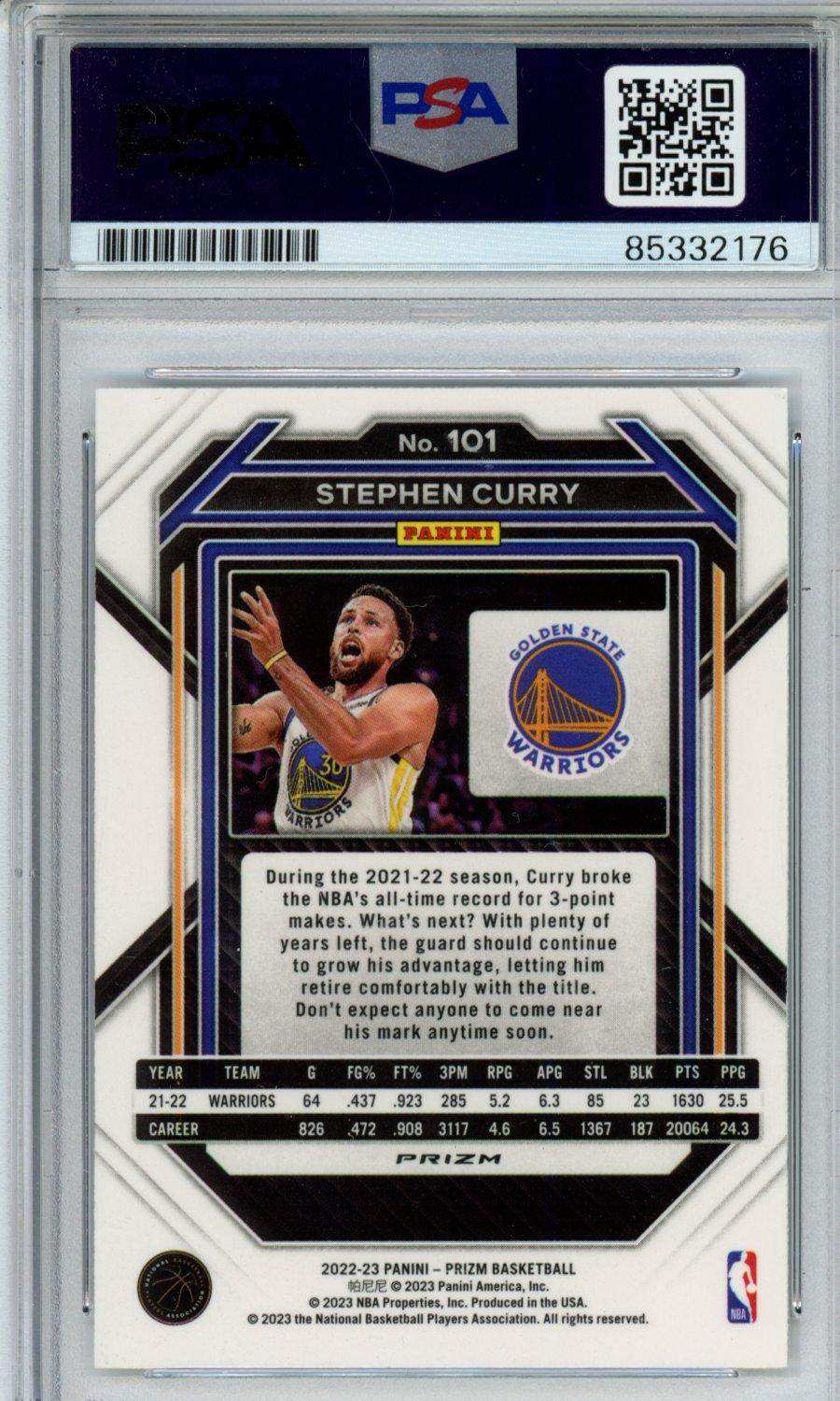 2023 Basketball 2022-23 PRIZM STEPHEN CURRY #101 SILVER IN PERSON AUTO PSA CERT 85332176