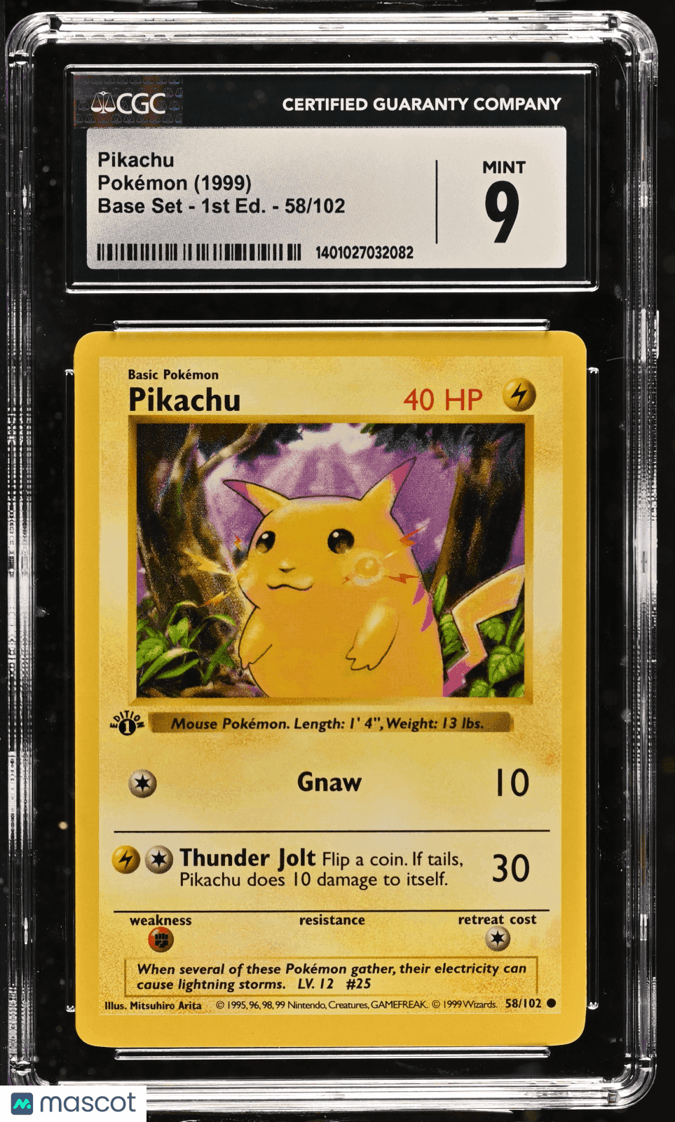 1999 Pokémon TCG Pikachu #58/102 English CGC 9