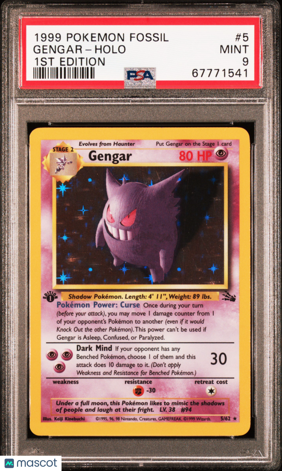 1999 Pokemon Fossil Gengar #5 PSA 9