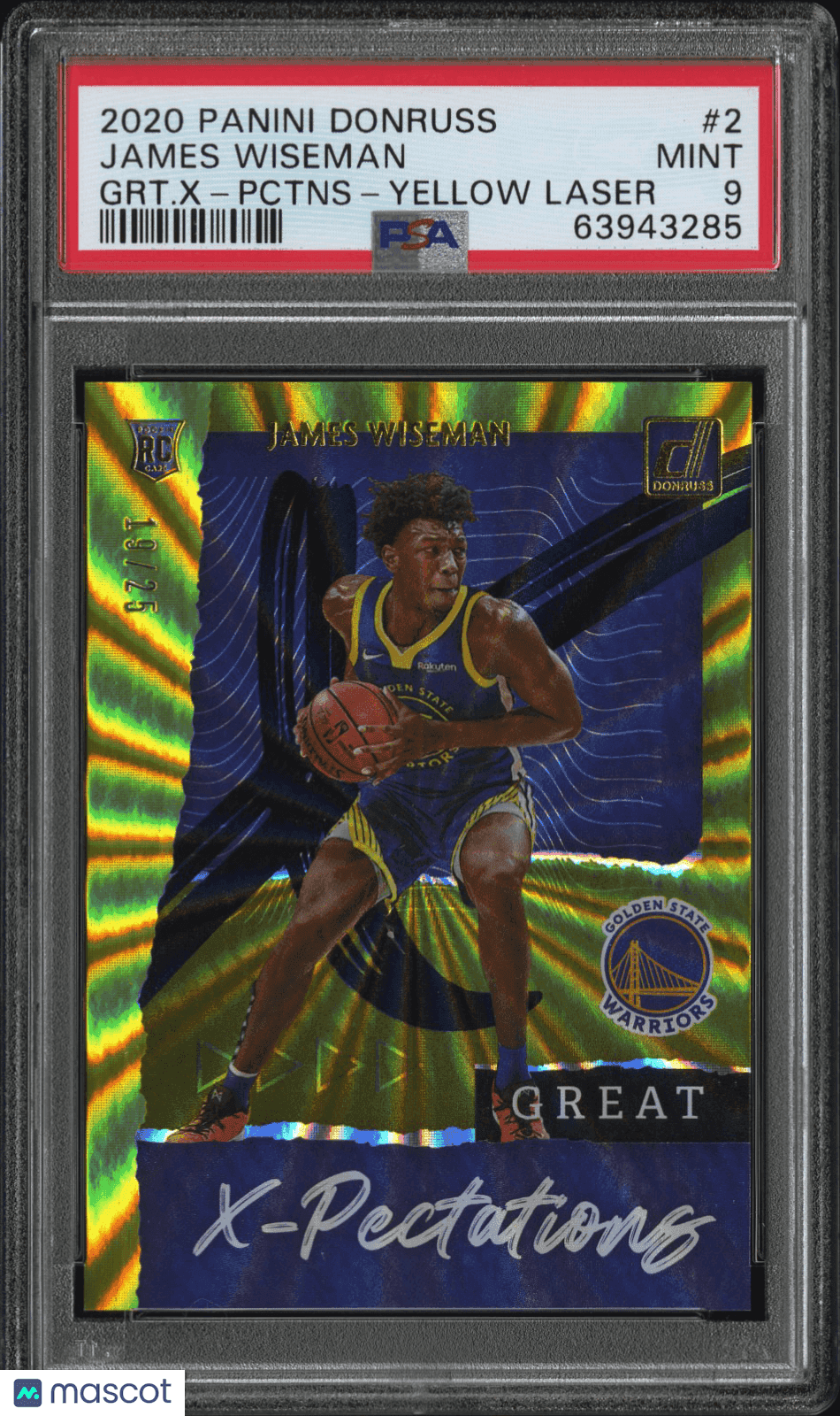 2020 Panini Donruss Great X-Pectations James Wiseman #2 GRT. X Pctns Yellow Laser PSA 9