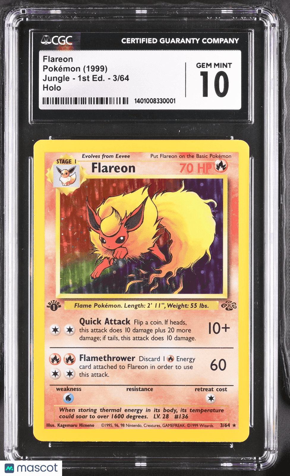 1999 Pokémon TCG Flareon #3/64 English CGC 10