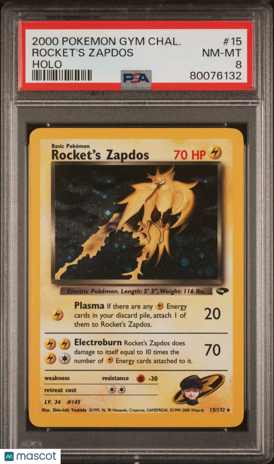 2000 PokéMon TCG Rocket's Zapdos #15 PSA 8