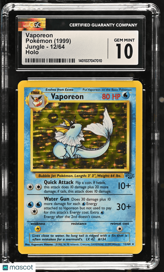 1999 Pokémon TCG Vaporeon #12/64 English CGC 10