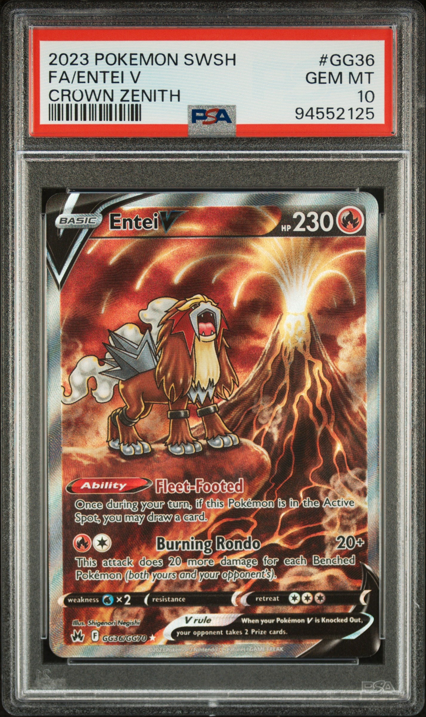 PokéMon TCG Entei V Fa #GG36 Crown Zenith PSA 10