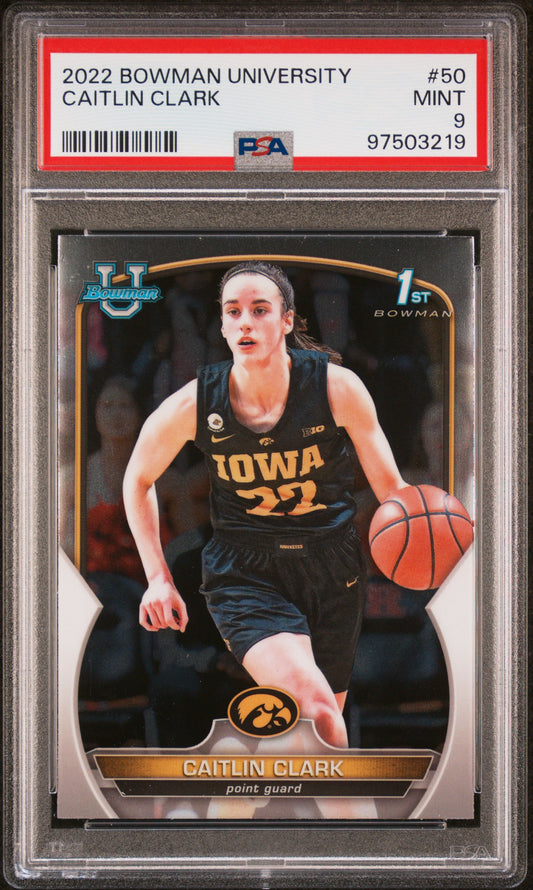 2022 Bowman Chrome University Caitlin Clark #50 PSA 9