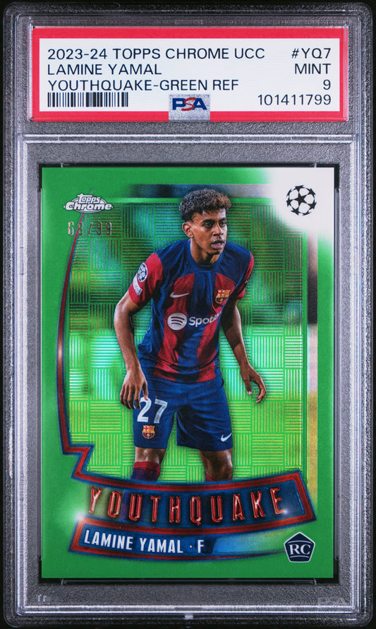 2023-24 Topps Chrome UEFA Club Competitions Youthquake Lamine Yamal #YQ7 Green Ref PSA 9