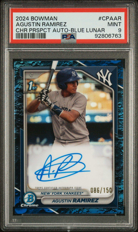 2024 Bowman Chrome Prospect Autographs Agustin Ramirez #CPAAR CHR Prspct Au Blu Lunar Ref PSA 9