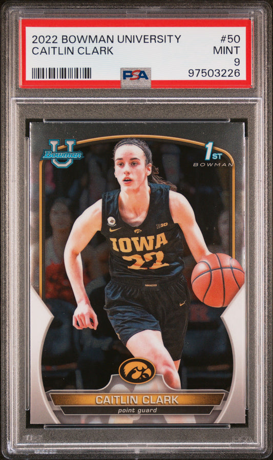 2022 Bowman Chrome University Caitlin Clark #50 PSA 9