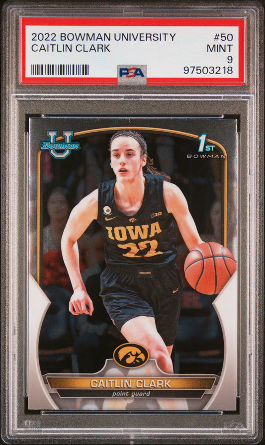 2022 Bowman Chrome University Caitlin Clark #50 PSA 9