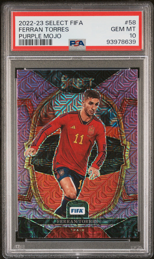 2022 Panini Select FIFA Ferran Torres #58 Purple Mojo PSA 10