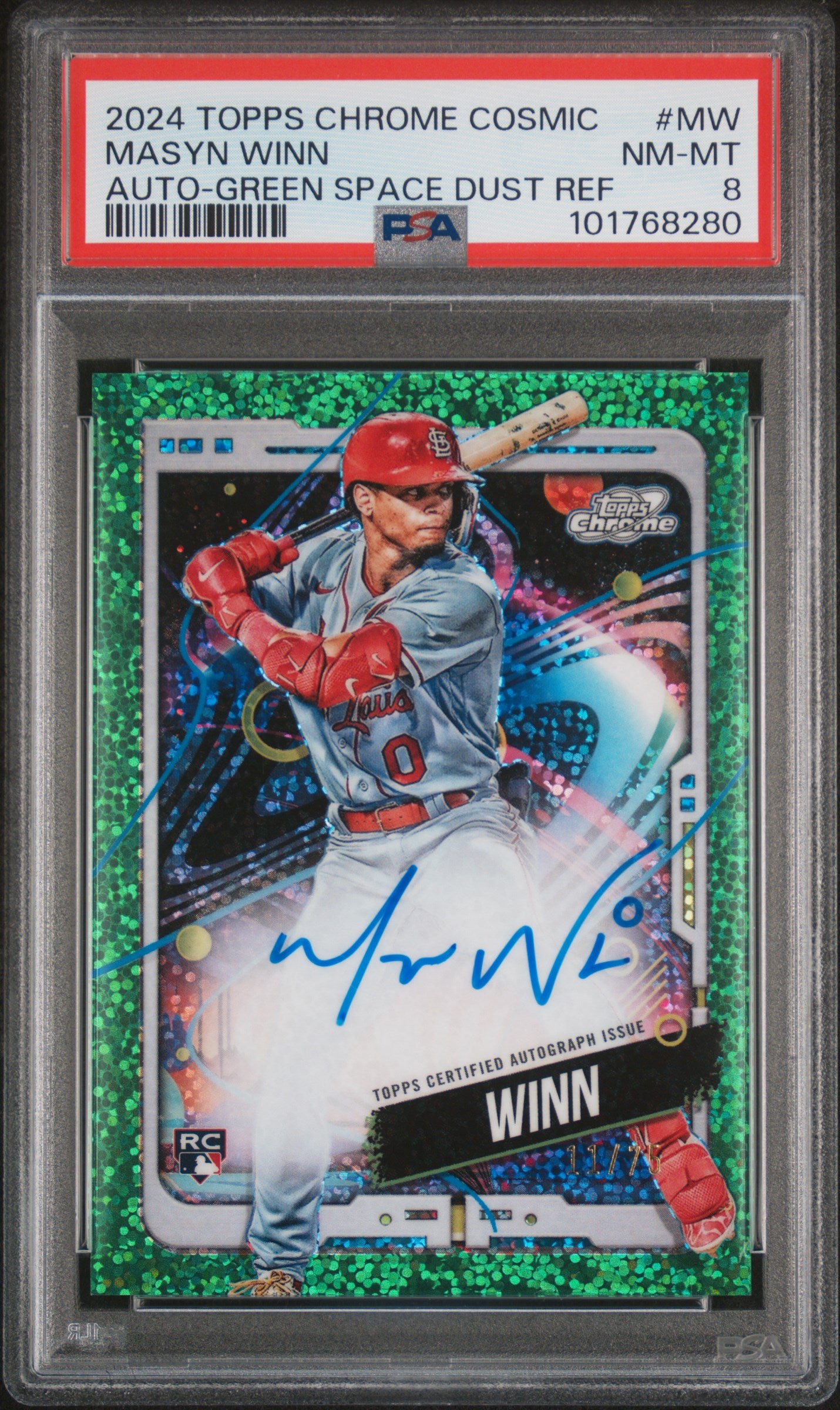 2024 Topps Chrome Cosmic Cosmic Chrome Autographs Masyn Winn #MW Green Space Dust Ref PSA 8