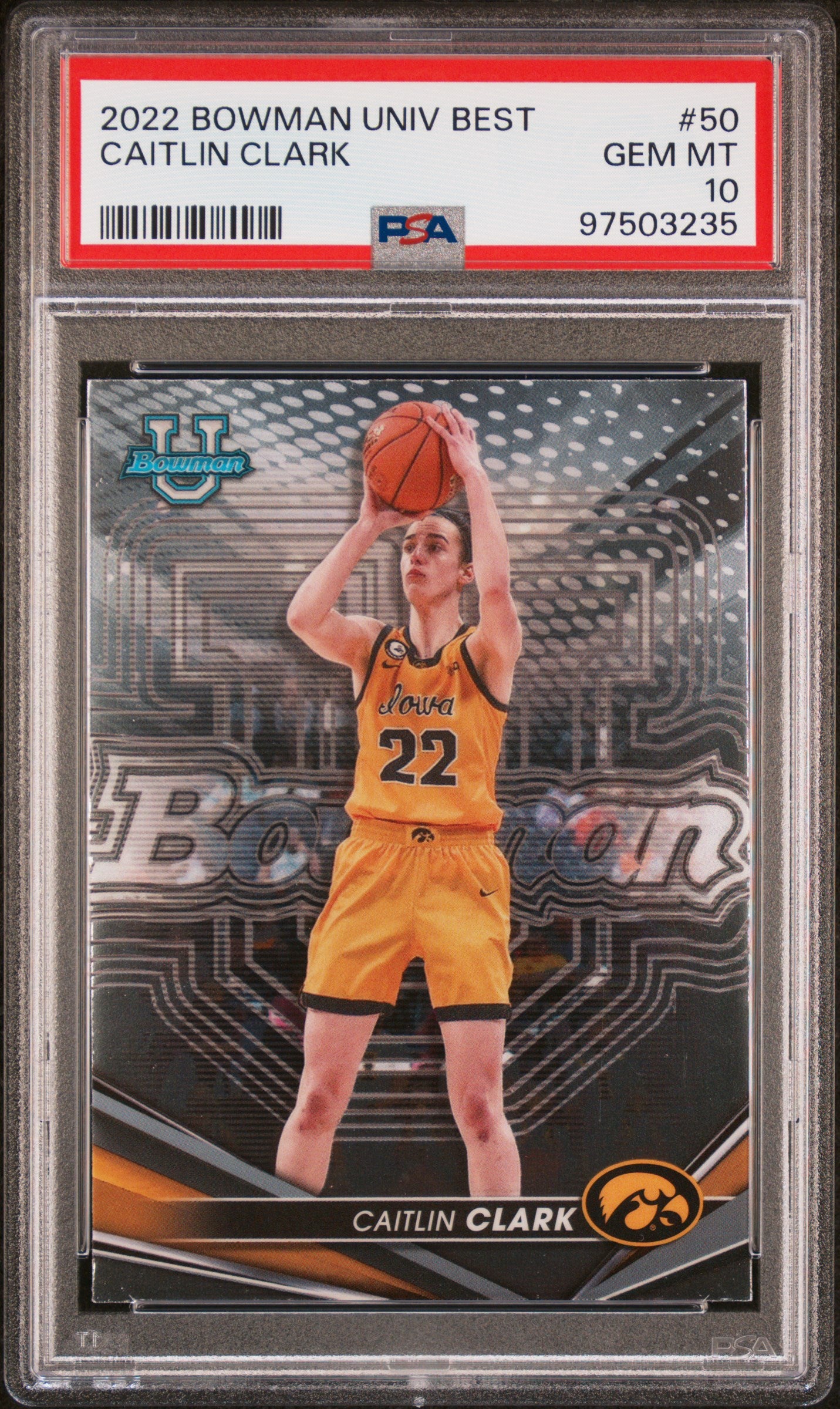 2022 Bowman University Best Caitlin Clark #50 PSA 10