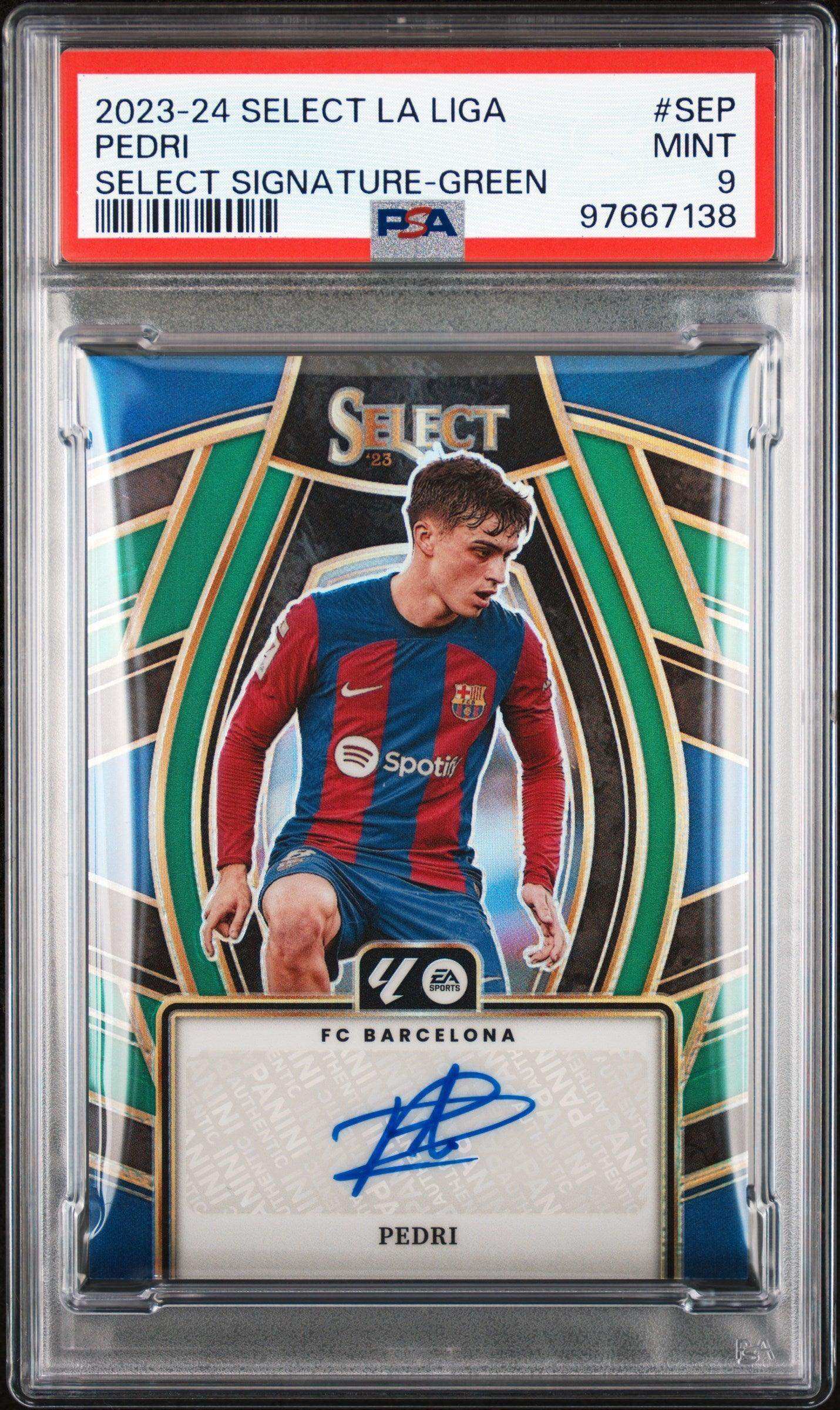 2023-24 Panini Select La Liga Select Signatures Pedri #SEP Select Signature Green PSA