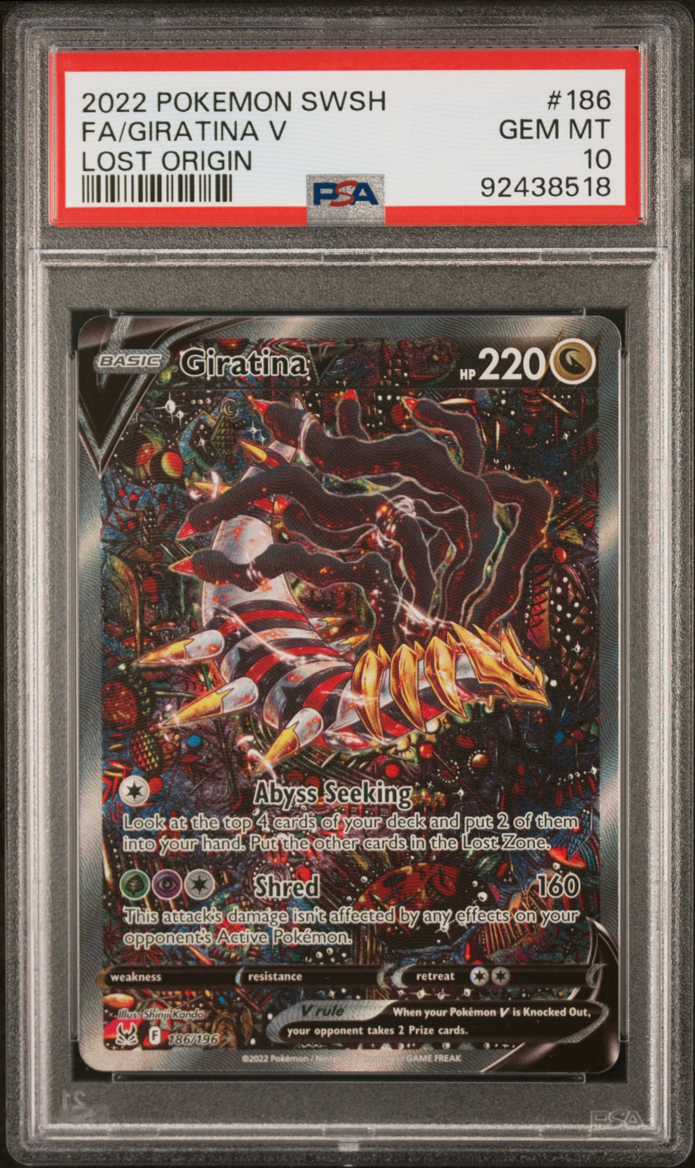 PokéMon TCG Giratina V Fa #186 Lost Origin PSA 10