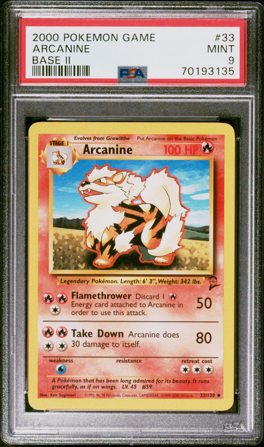 PokéMon TCG Arcanine #33 Base II PSA 9