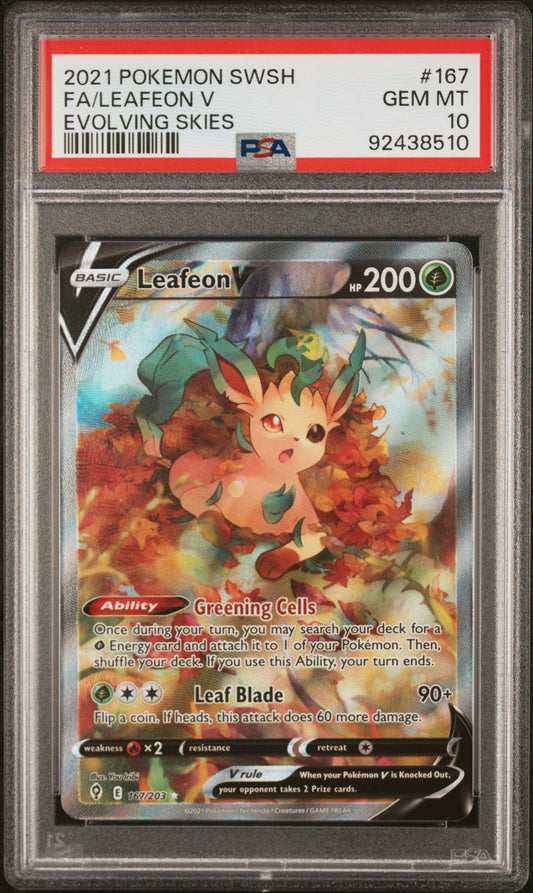 PokéMon TCG Leafeon V Fa #167 Evolving Skies PSA 10